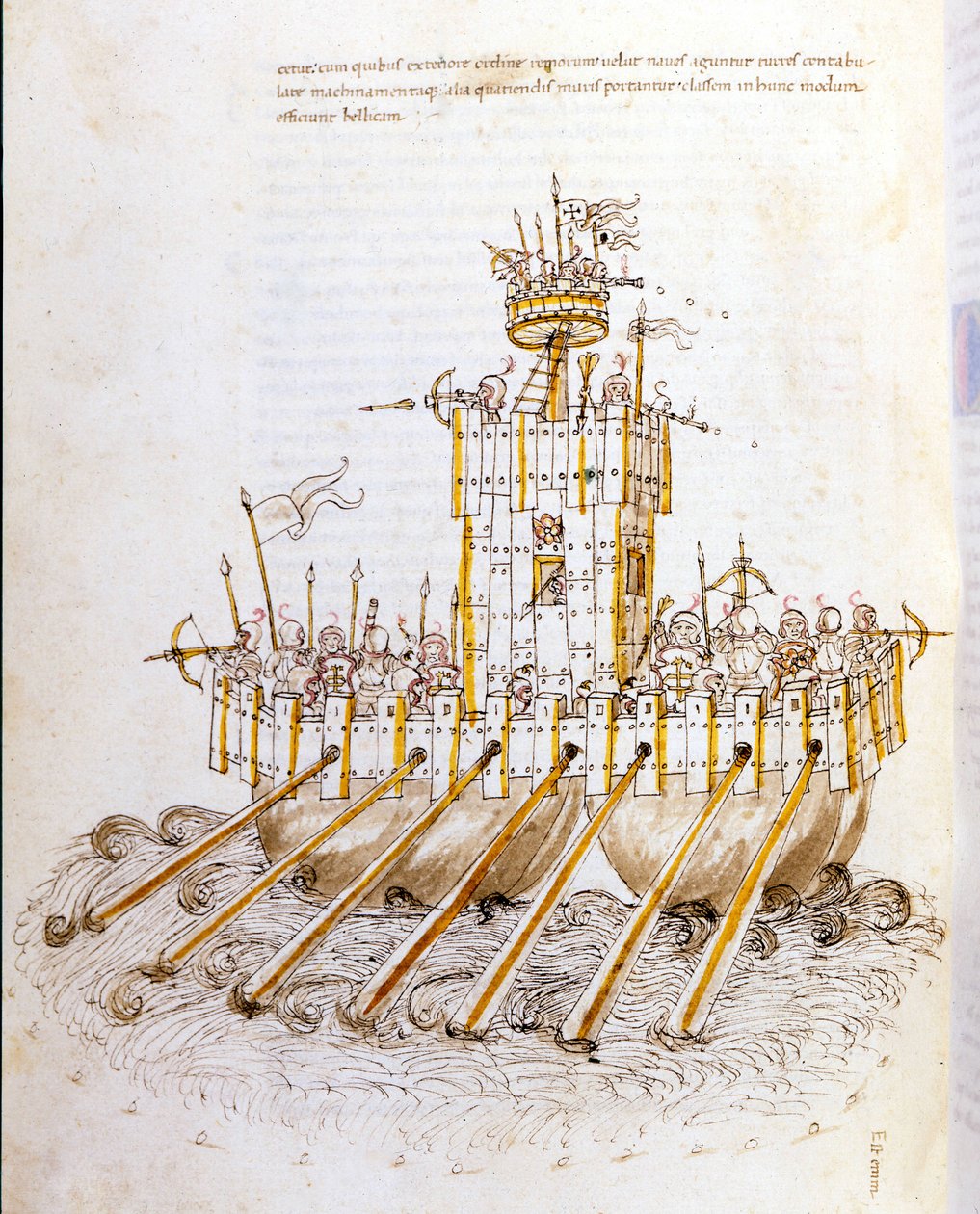 Arte da guerra: estudo sobre máquinas militares, modelo de um navio de guerra. ilustração de 