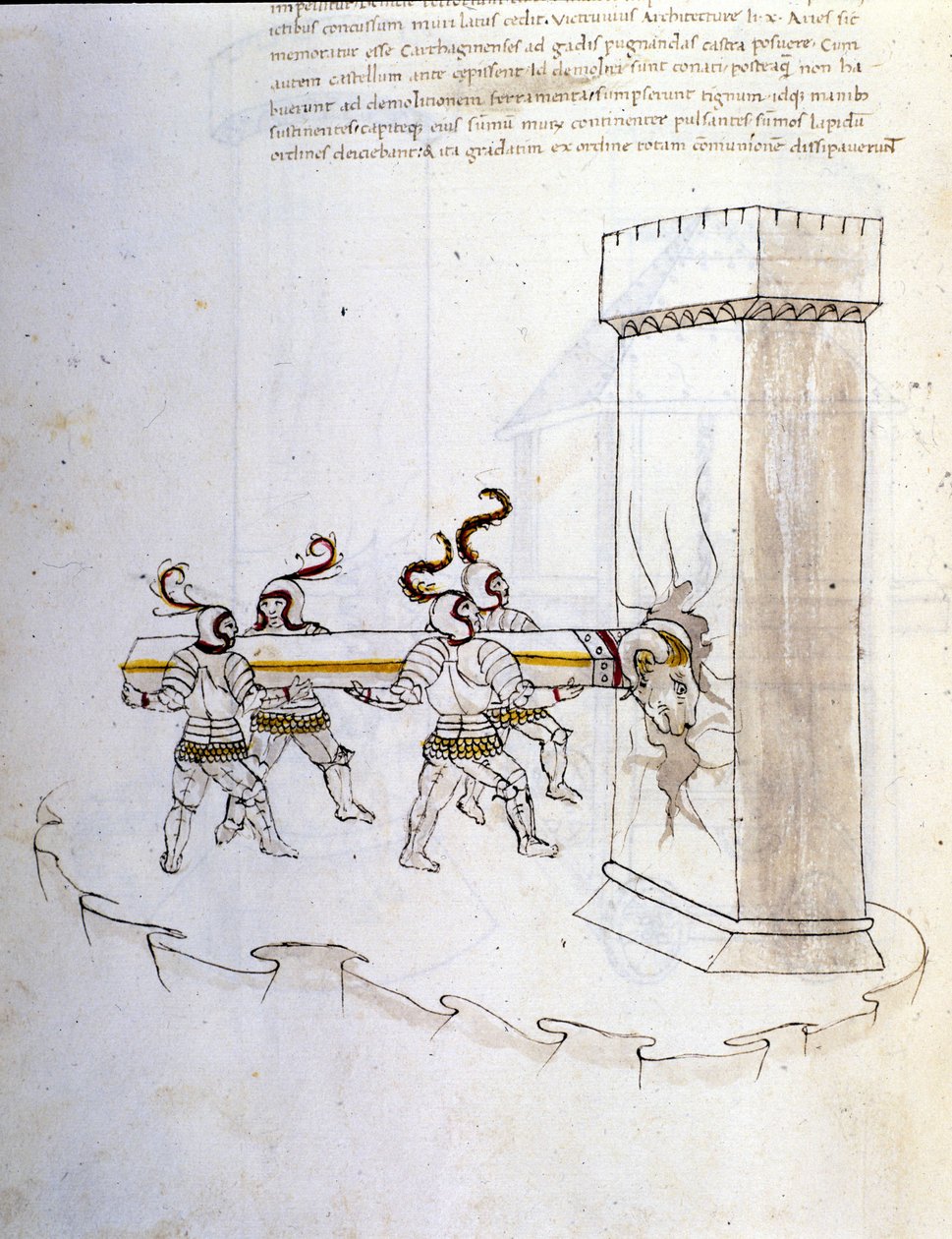 Arte da guerra: estudo sobre máquinas militares. uso do campanário para sitiar uma torre, ilustração de 