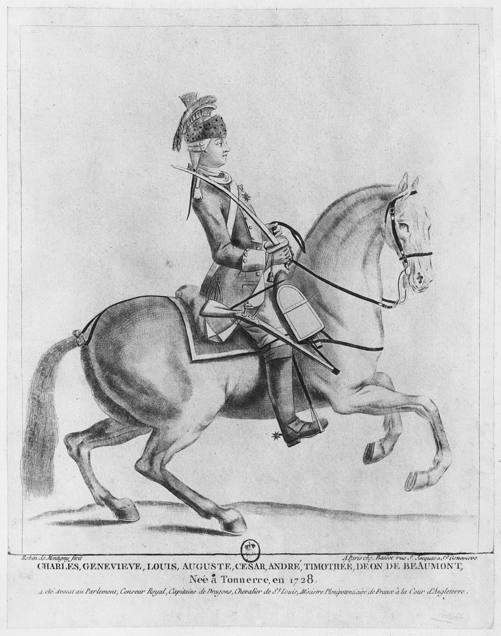 O Chevalier d&39;Eon como um Dragão, 1779 de Robin de Montigny