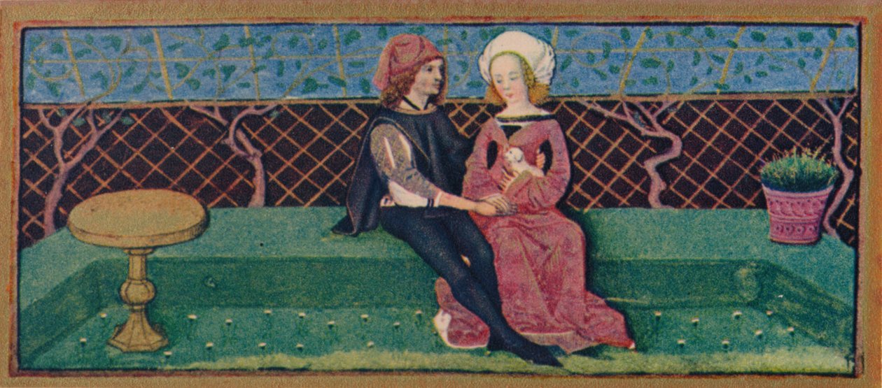 Abril - amantes em um jardim, século XV, 1939. de Robinet Testard