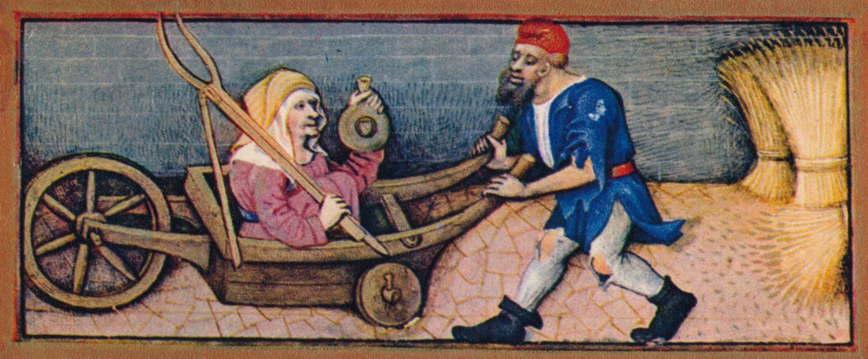 Agosto - velha no carrinho de mão, século XV, 1939. de Robinet Testard