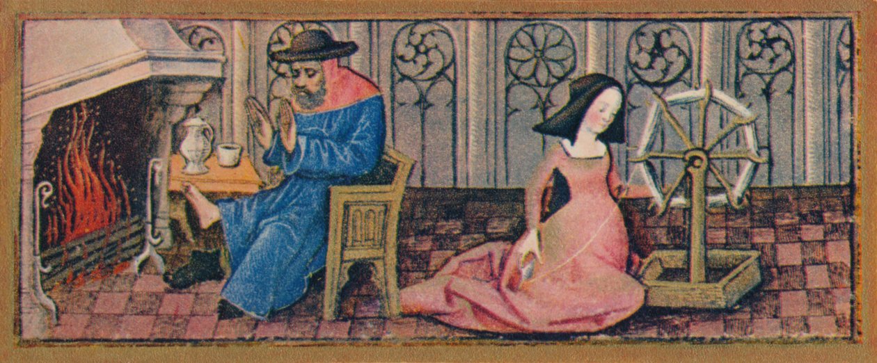 Fevereiro - fiação, final do século XV, 1939. de Robinet Testard