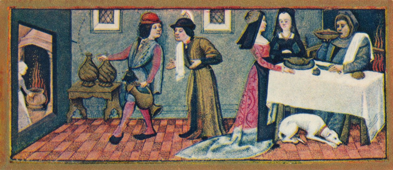 Janeiro - jantar no Ano Novo, século XV, 1939. de Robinet Testard