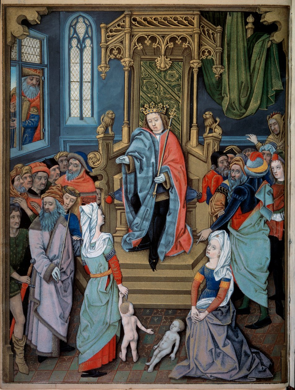 O Julgamento de Salomão Duas mulheres fingem ser a mãe da mesma criança. Miniatura retirada do "Livro de Horas de Charles d
