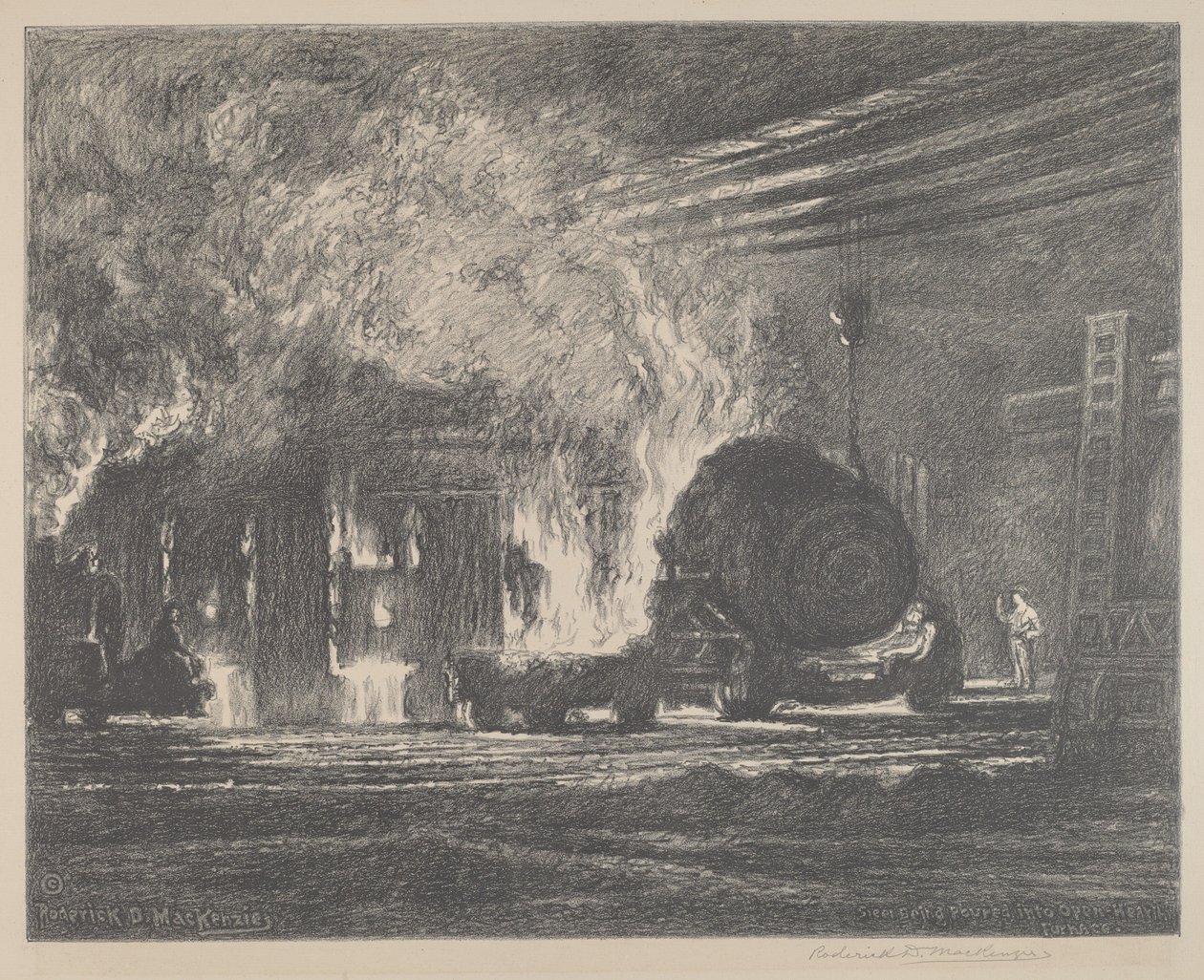 Aço sendo derramado em forno aberto de Roderick D. MacKenzie