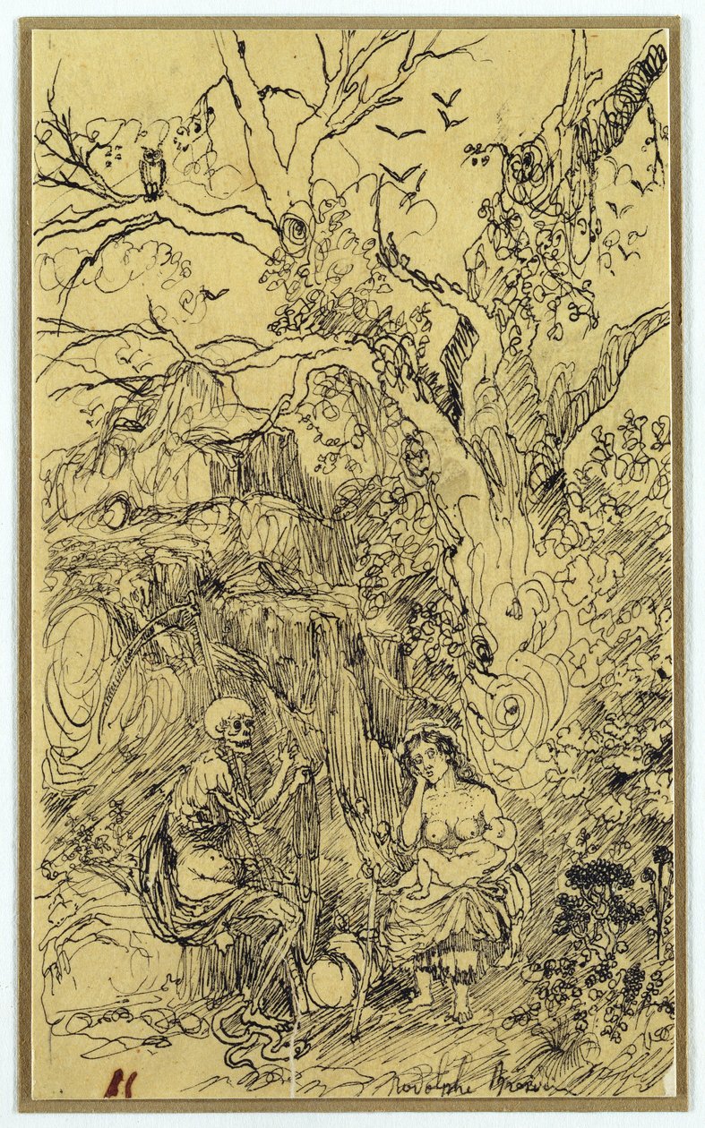 Mãe e Tempo (La Mere et le Temps), c.1857-61 (nanquim e caneta sobre papel) de Rodolphe Bresdin