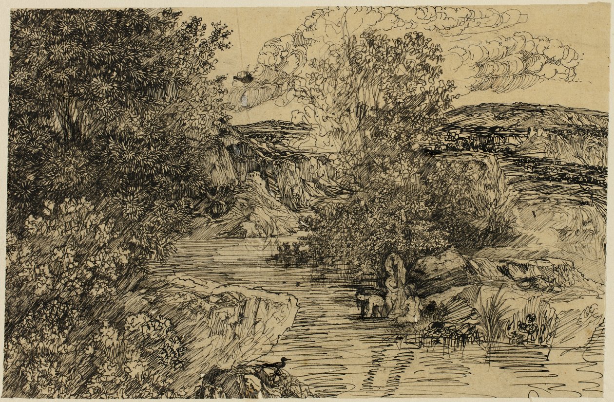 Banhistas num riacho de Rodolphe Bresdin