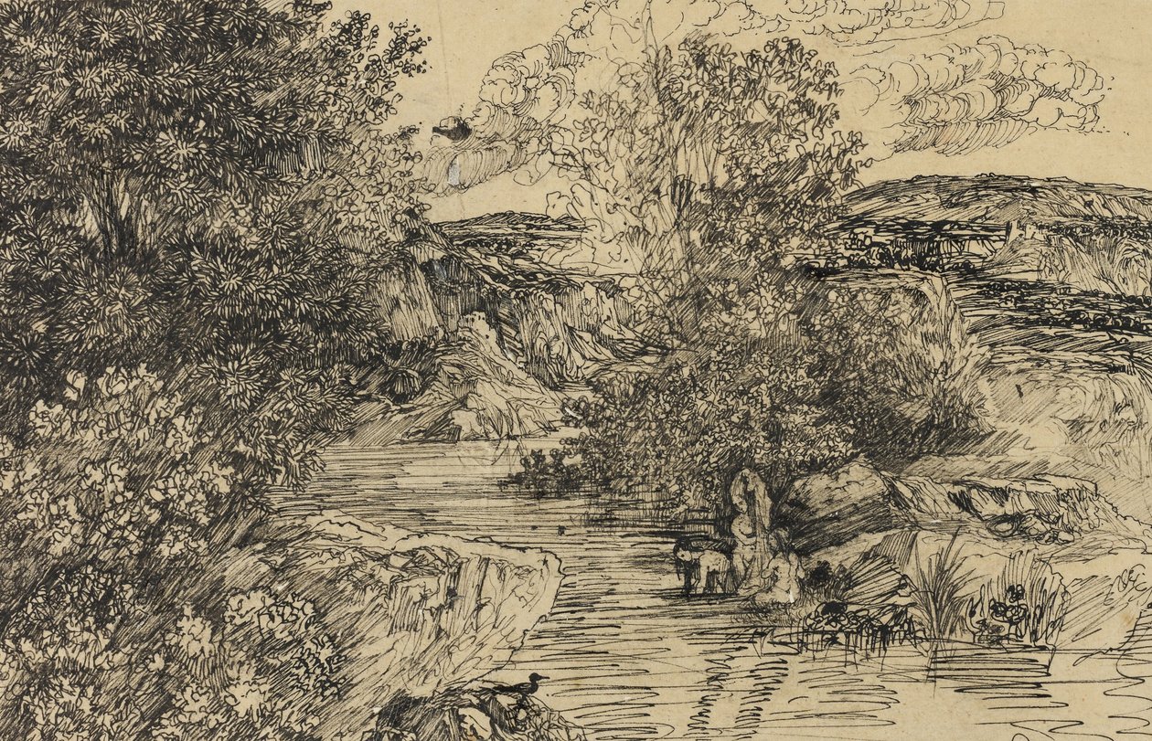 Banhistas em um ribeiro de Rodolphe Bresdin