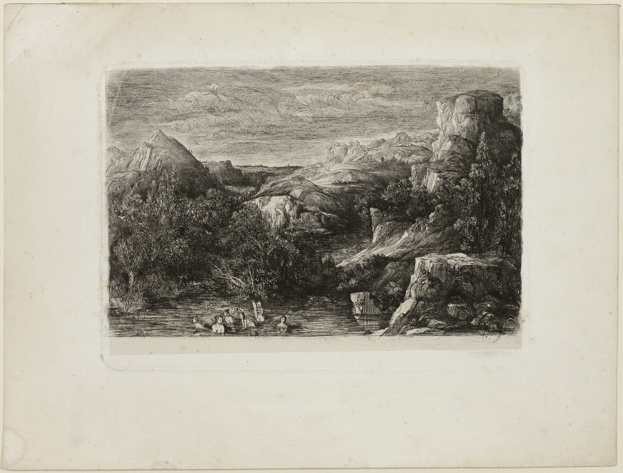 Banhistas em uma piscina de montanha de Rodolphe Bresdin