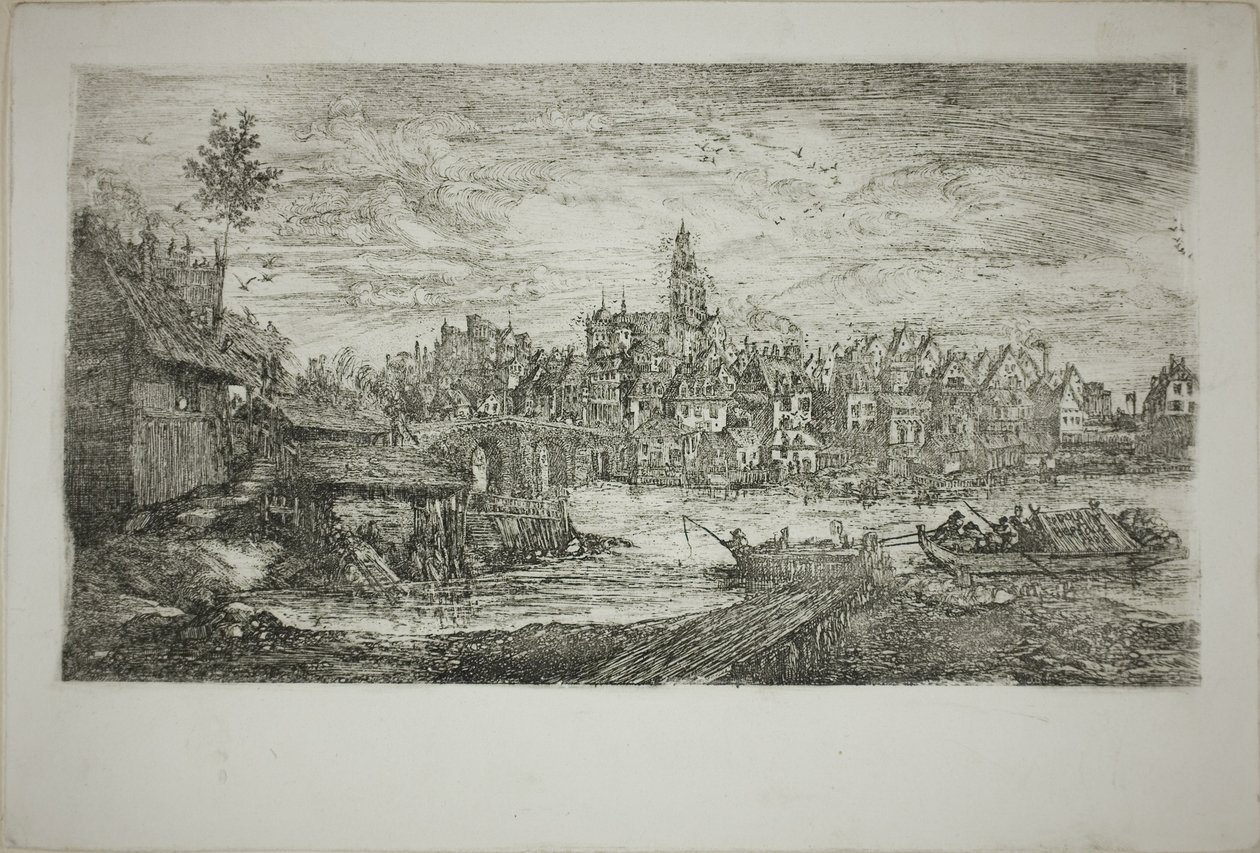 Cidade com ponte de pedra de Rodolphe Bresdin