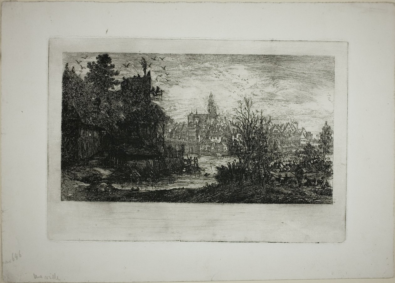 Cidade com ponte de pedra de Rodolphe Bresdin