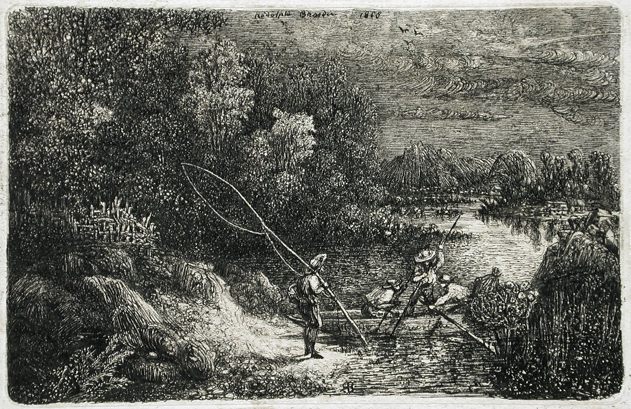 Pescador numa paisagem fantástica de Rodolphe Bresdin