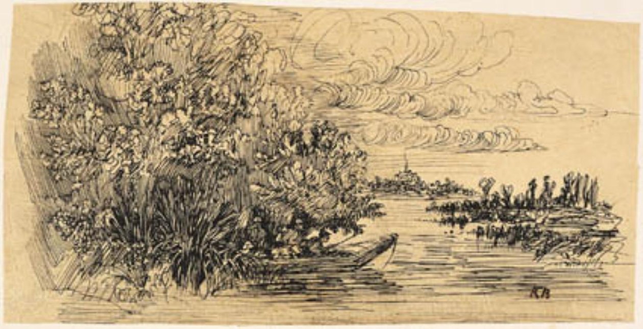 Caçadores em uma emboscada em um barco de Rodolphe Bresdin