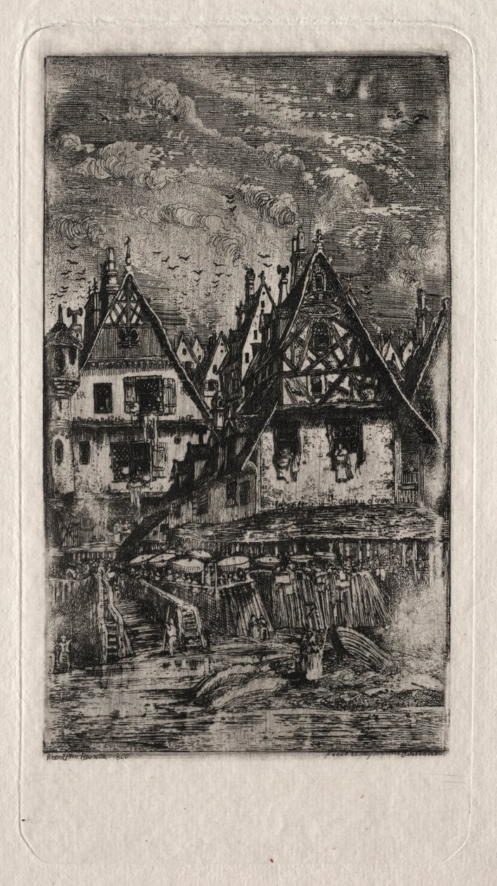 Mercado com guarda-sóis, 1866. de Rodolphe Bresdin
