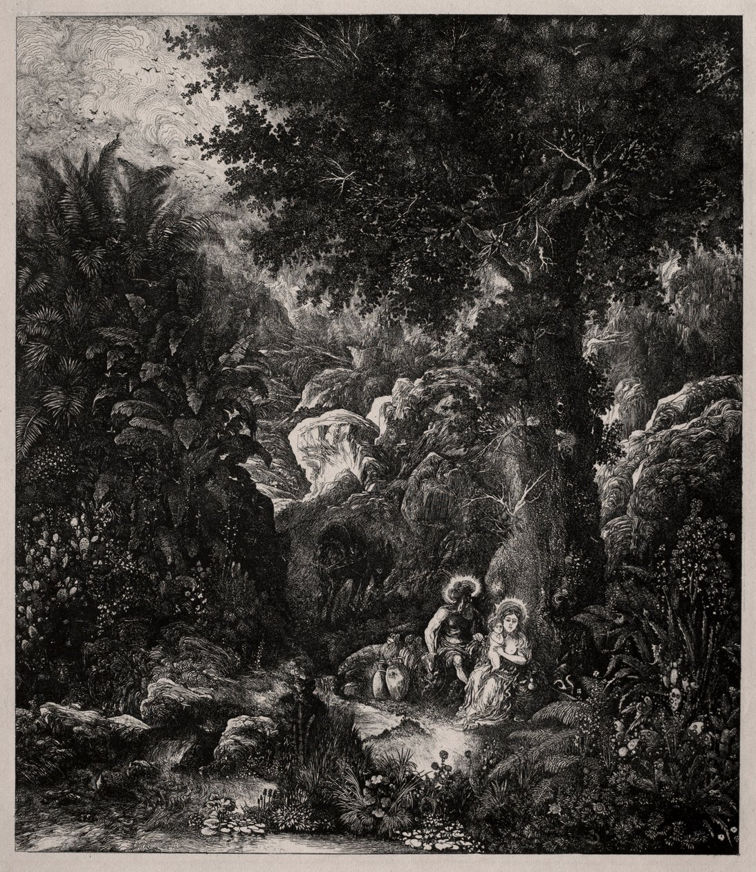 Descanse na fuga para o Egito com um burro selado, 1871. de Rodolphe Bresdin