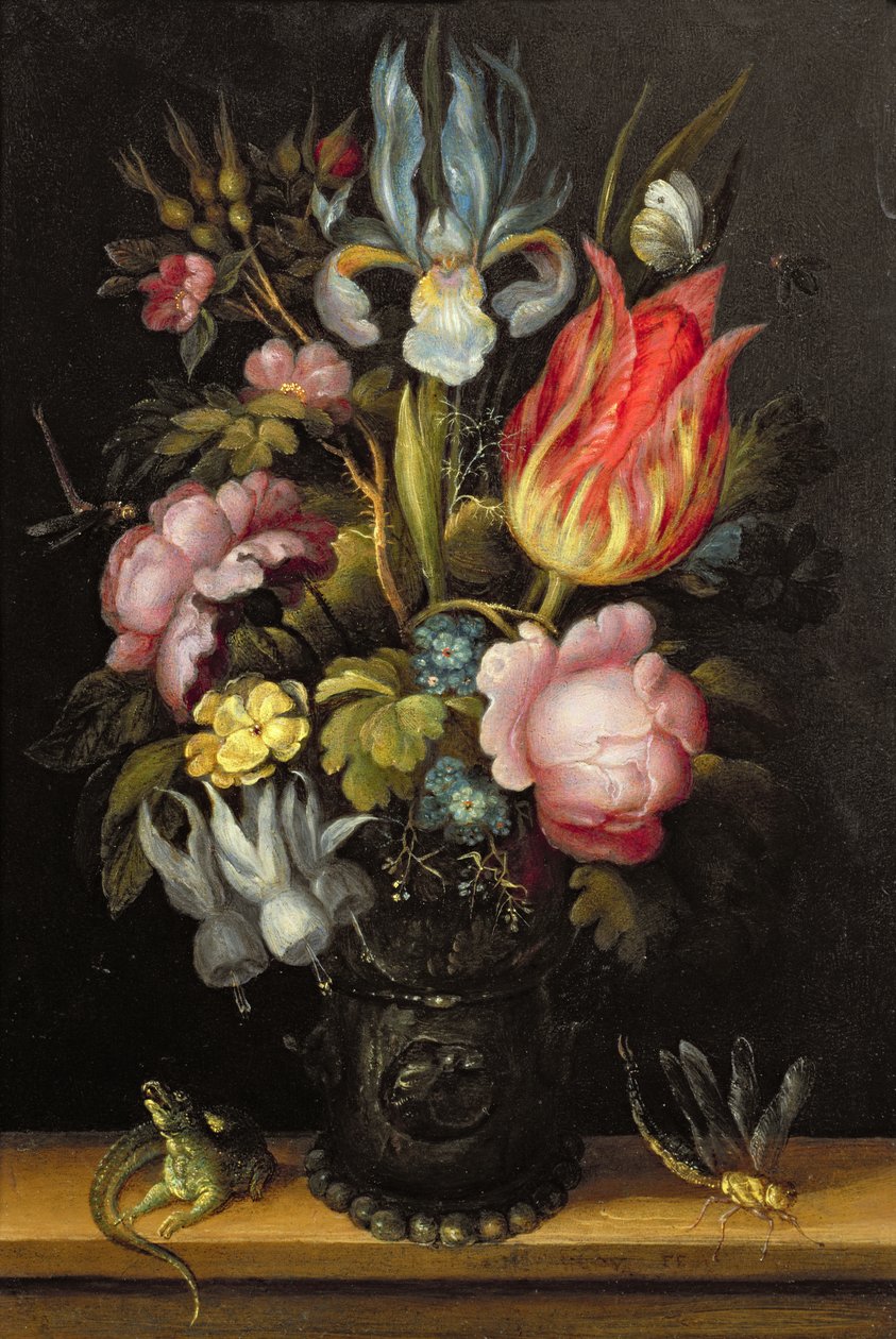Peça de flor com um Roemer, c.1615 (óleo em cobre) de Roelandt Jacobsz. Savery