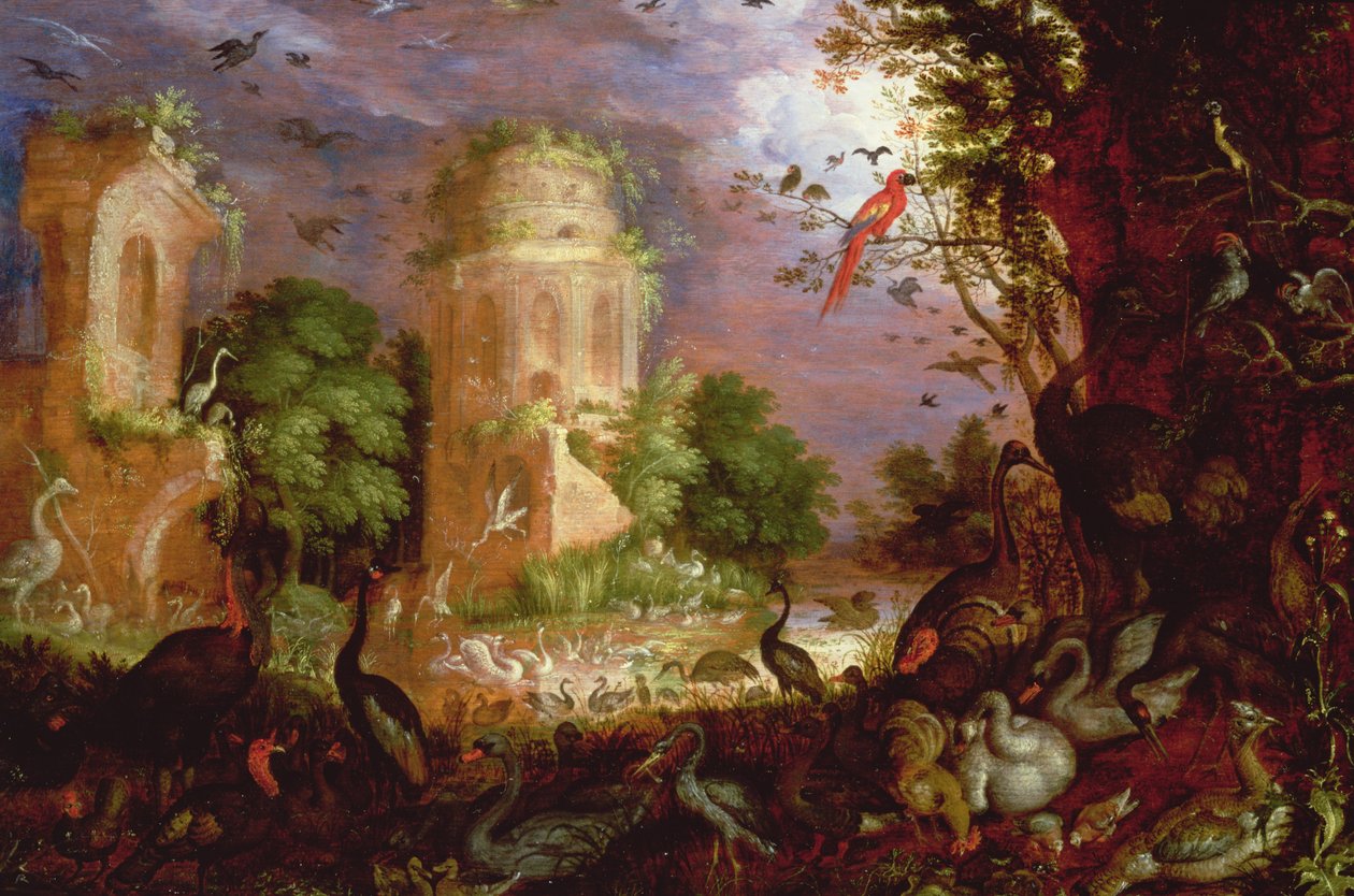 Paisagem de floresta com aves e aves de Roelandt Jacobsz. Savery
