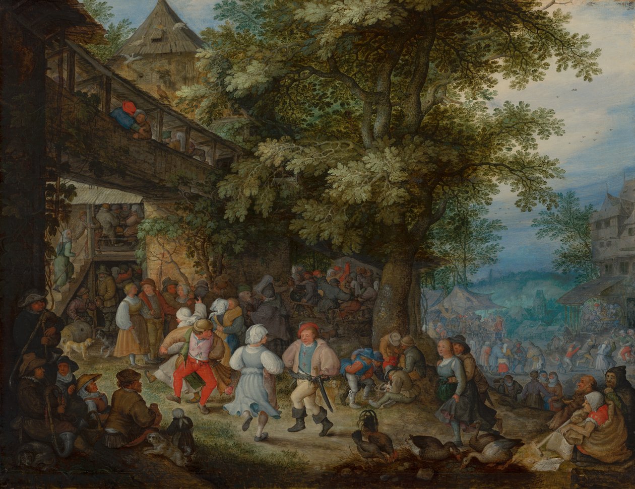 Camponeses dançando do lado de fora de um albergue boêmio, c.1610 de Roelandt Jacobsz. Savery