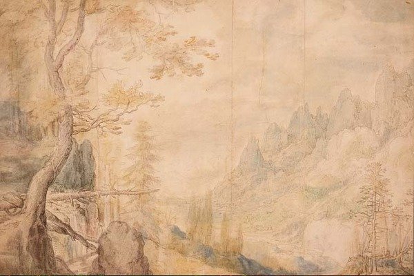Pd.696-1963 Paisagem Alpina, c.1606-7 (giz, aguarela) de Roelandt Jacobsz. Savery