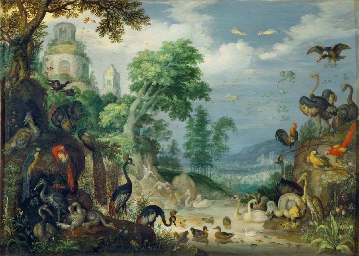 Paisagem com pássaros de Roelandt Savery