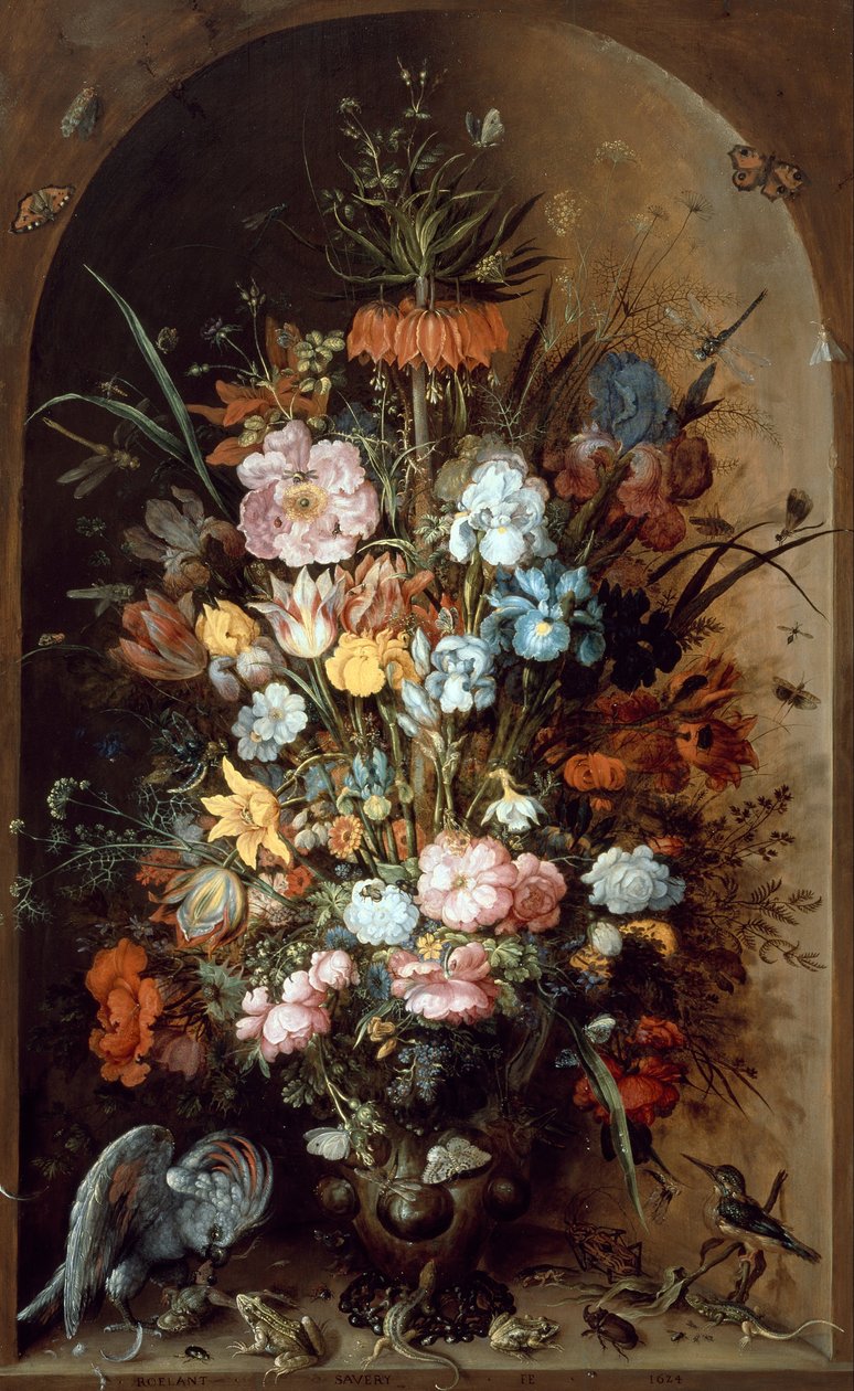 Grande flor ainda vida com coroa imperial de Roelant Saverij