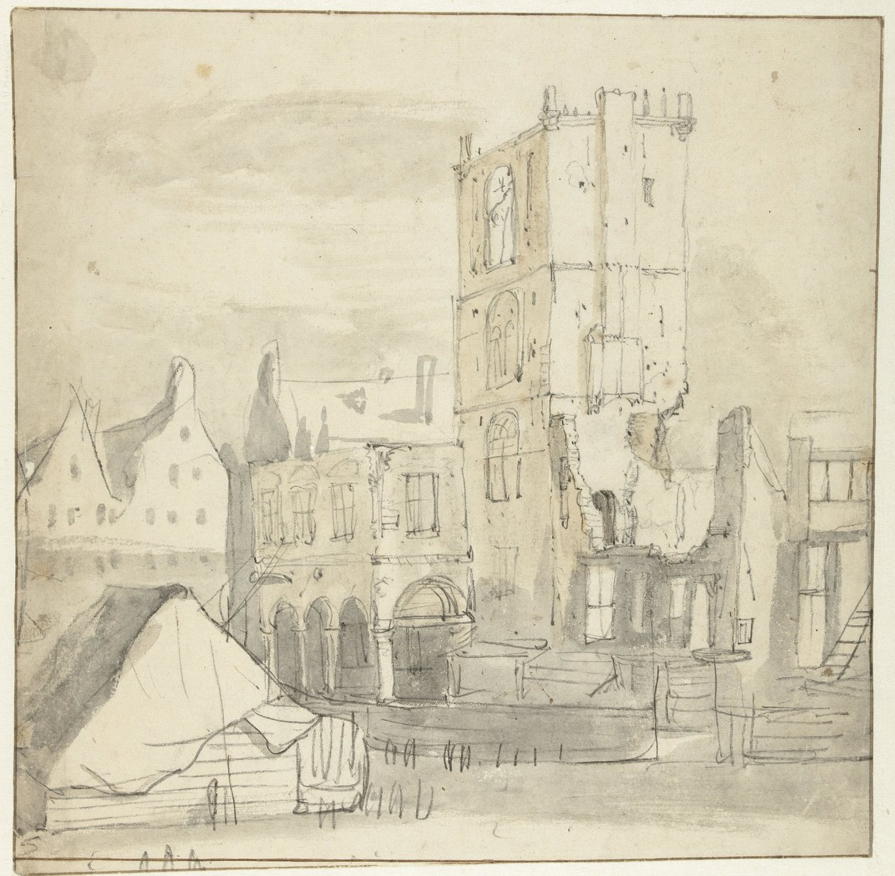 Ruínas da Câmara Municipal Velha, Amesterdão, após o incêndio de 1652 de Roelant Roghman (attributed to)