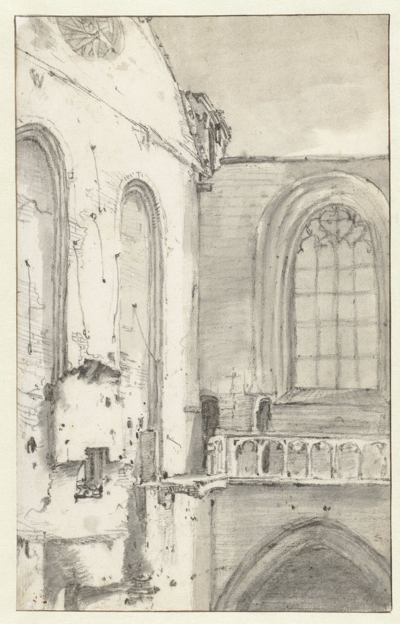 Vista do transepto do Nieuwe Kerk, Amsterdã, após o incêndio de 1645 de Roelant Roghman (attributed to)