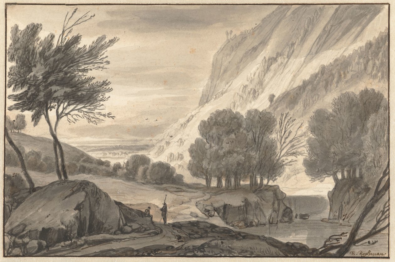 Paisagem Montanhosa com Dois Viajantes de Roelant Roghman