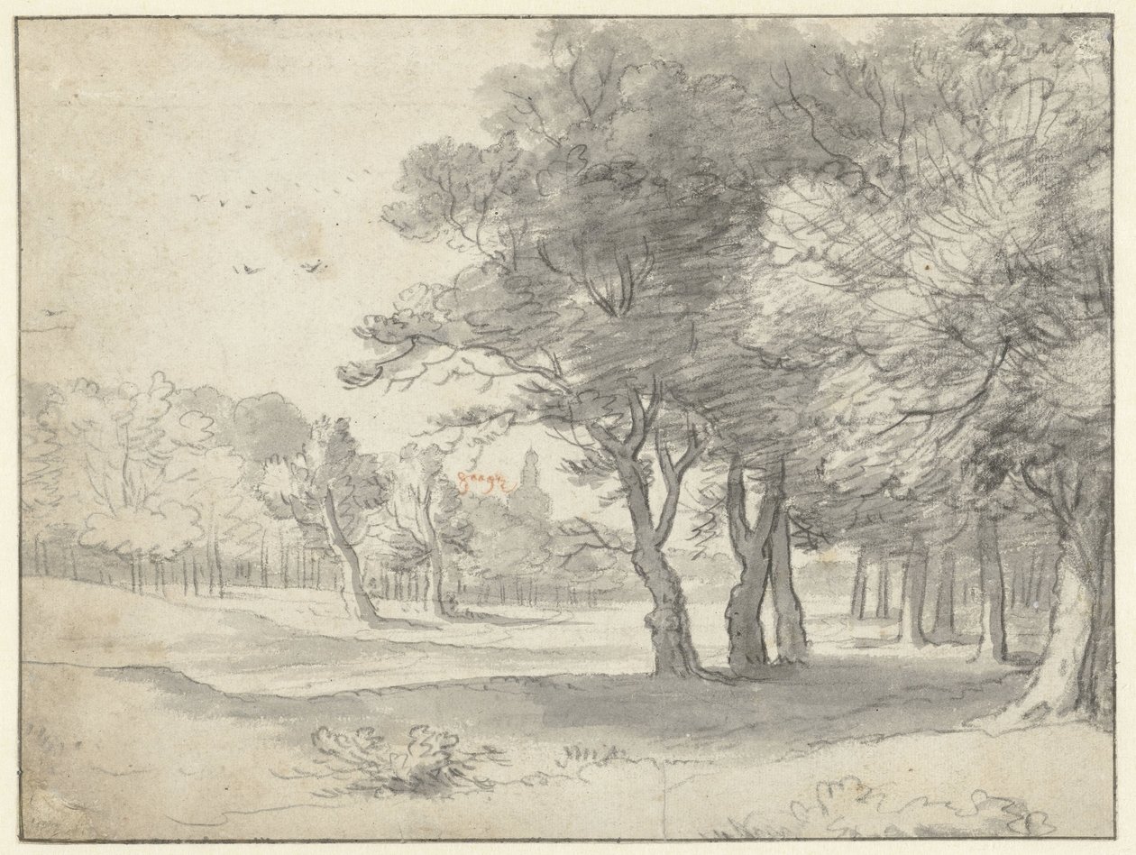 Vista no Haagse Bos, com o Grote Kerk, Haia, na Distância de Roelant Roghman