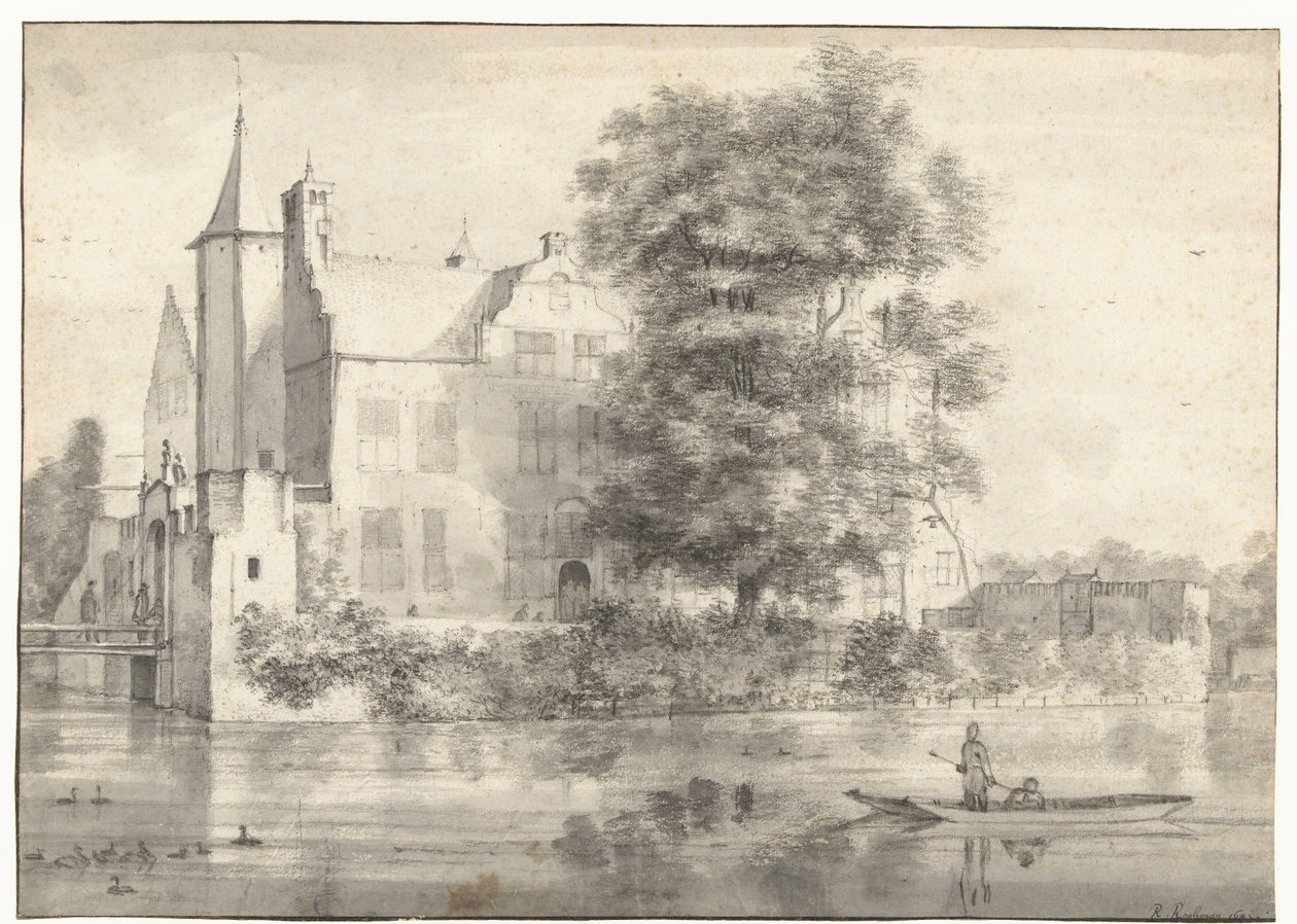 Vista de Huis te Rhoon, vista do sul de Roelant Roghman