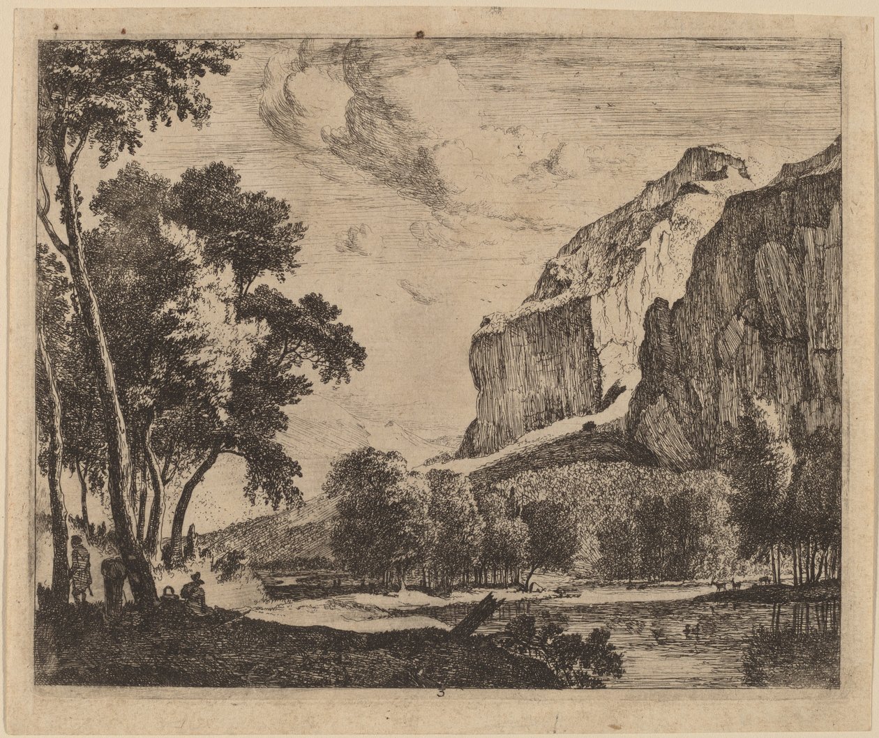 Riverscape com rochas à direita: pl.3 de Roelant Roghman and Melchior Küsel