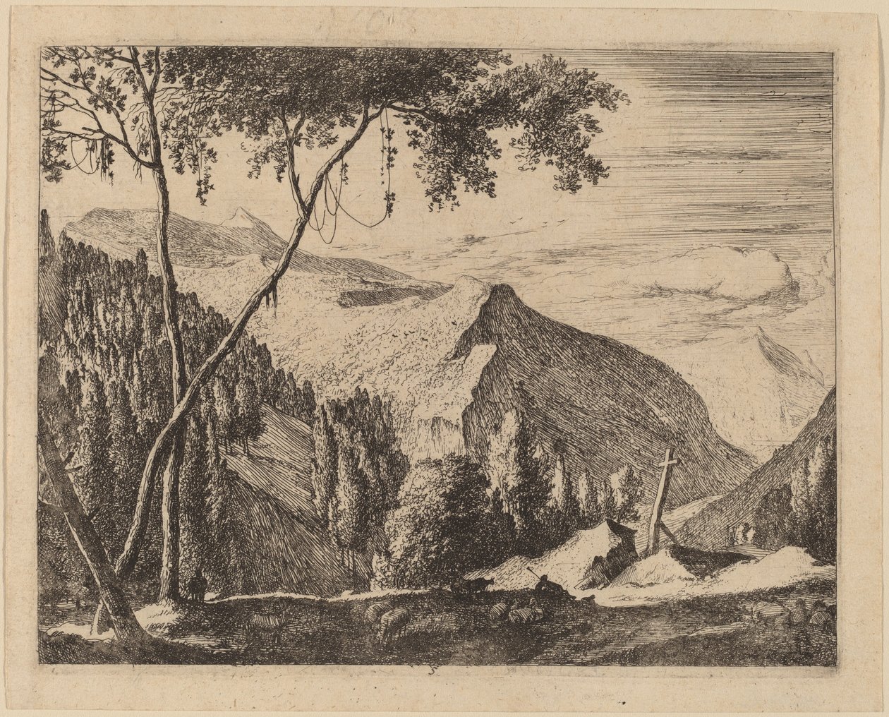 Paisagem Rochosa com Cruz: pl.5 de Roelant Roghman and Melchior Küsel