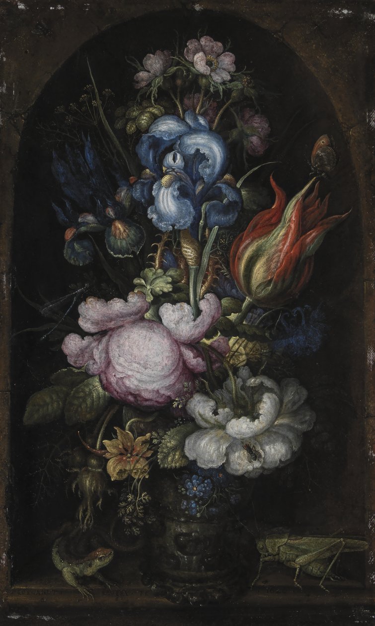 Buquê de flores em um nicho de pedra de Roelant Savery