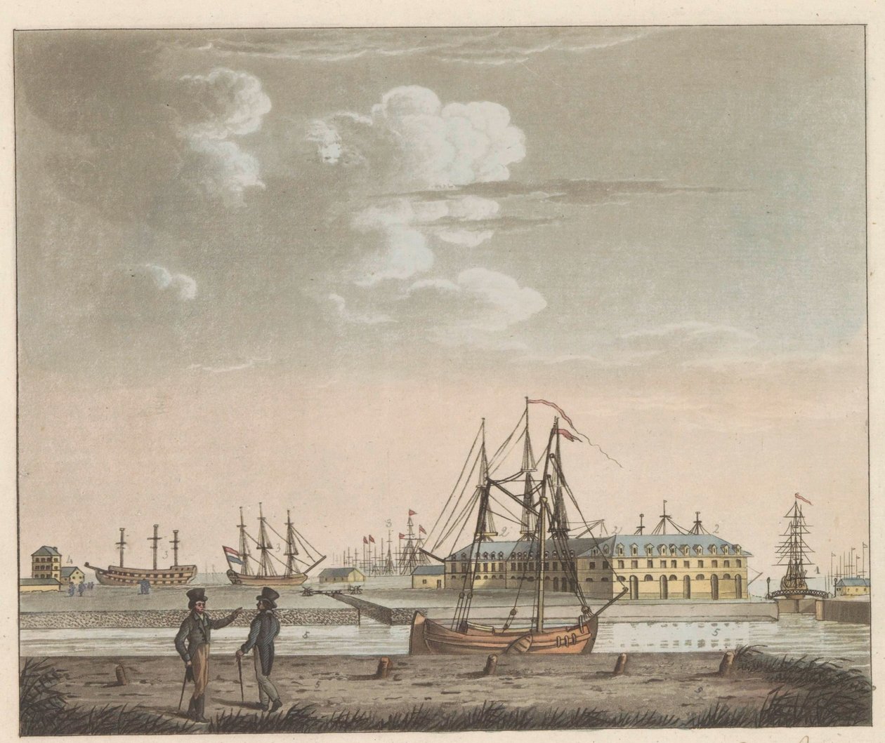 Estaleiro naval Willemsoord, c. 1825
Vista de Willemsoord sobre o herdeiro - perto da Nieuwendiep, e a entrada do Grande Canal da Holanda do Norte / Vue de Willemsoord au holder prês du Nieuwendiep, et L