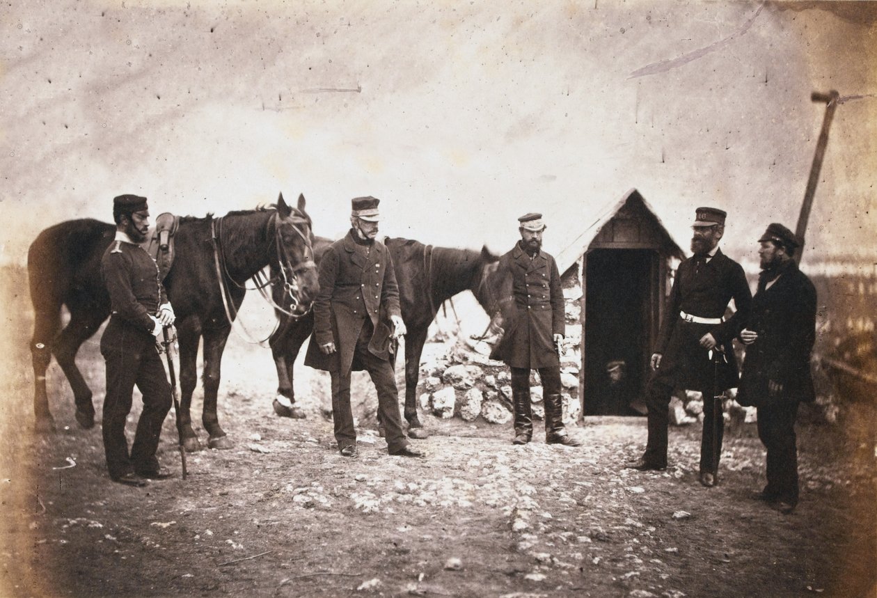 Major General Robert Garrett e Oficiais de sua equipe, de um álbum de 52 fotografias associadas à Guerra da Criméia de Roger Fenton