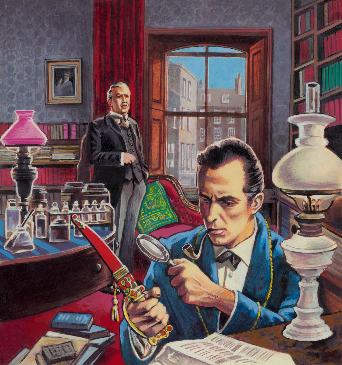 Sherlock Holmes no seu escritório (guache sobre papel) de Roger (after) Payne