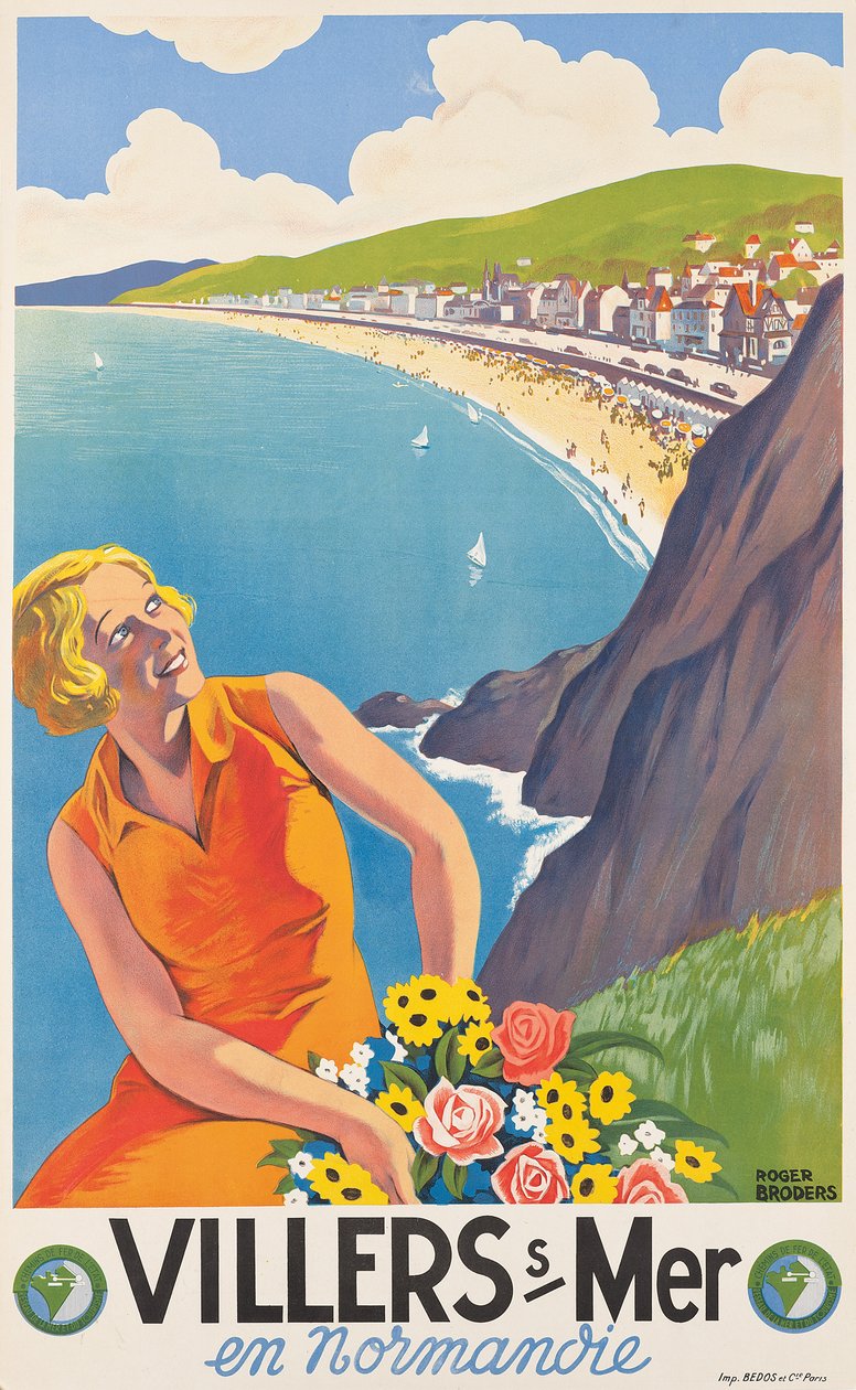 Cartaz publicitário de Villers-sur-Mer, c. 1930 (litografia a cores) de Roger Broders