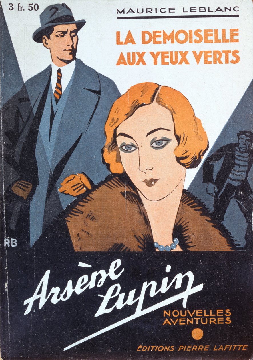 Capa de "A Rapariga de Olhos Verdes" de "As Novas Aventuras de Arsénio Lupin" de Maurice Leblanc (1864-1941) de Roger Broders