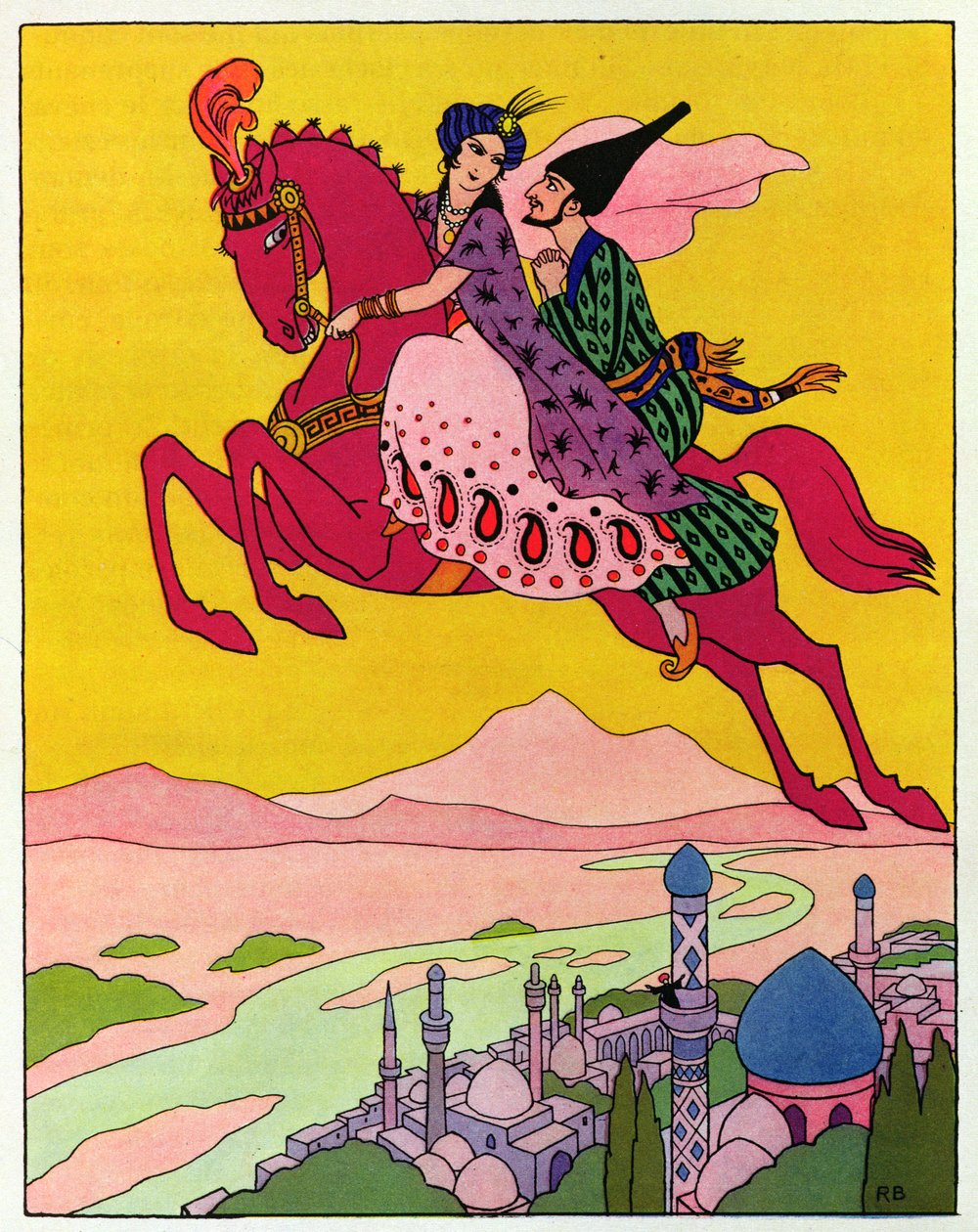 O Cavalo que os levanta no ar, ilustração de "O Cavalo Mágico", de "As Noites da Arábia de Roger Broders