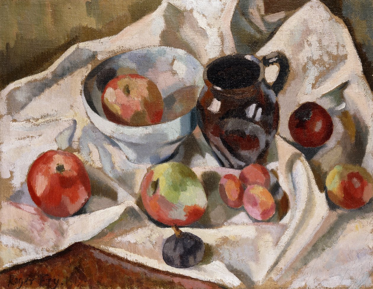 Ainda vida com maçãs, ameixas e um jarro, 1919 de Roger Eliot Fry