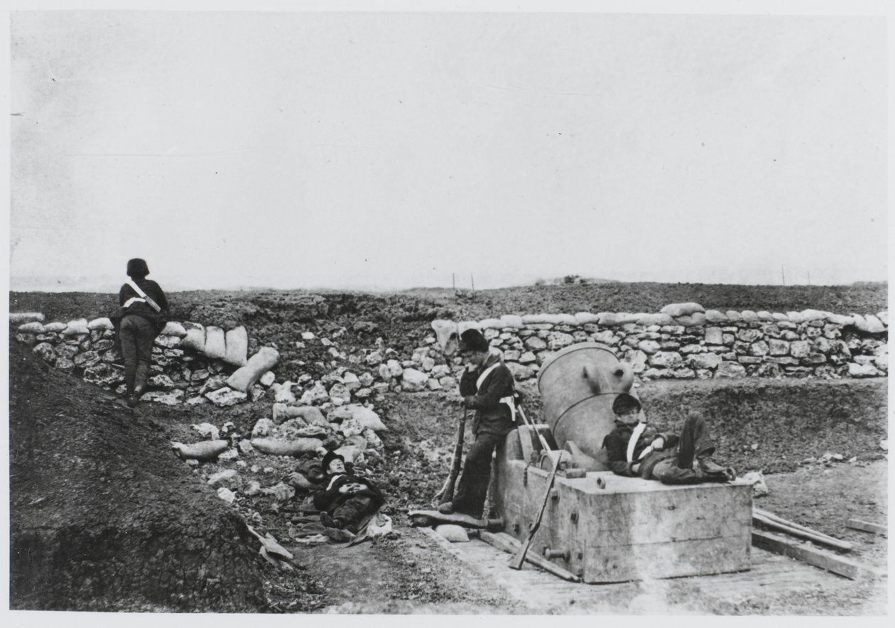 Um dia calmo na bateria de morteiro, Crimeia de Roger Fenton