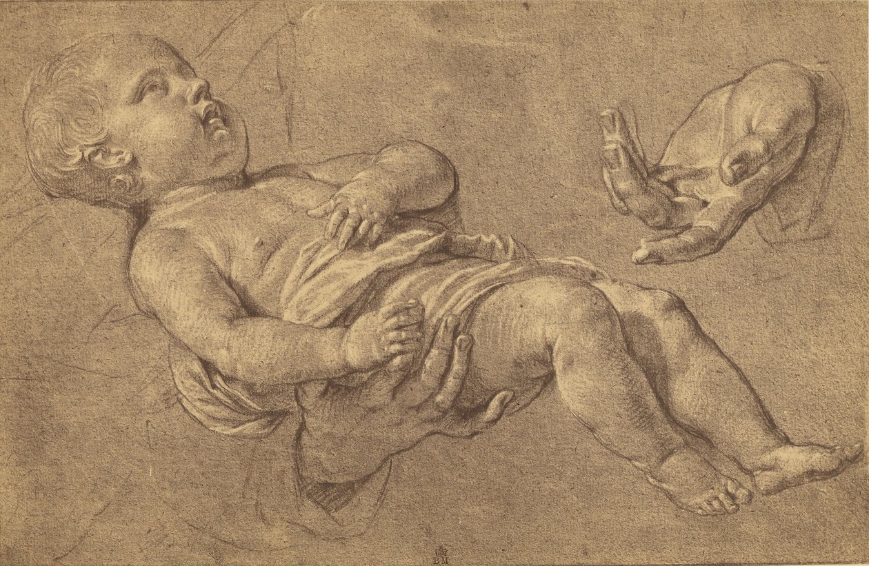 [Desenho de um bebé e duas mãos adultas de Philippe de Campaigne] de Roger Fenton