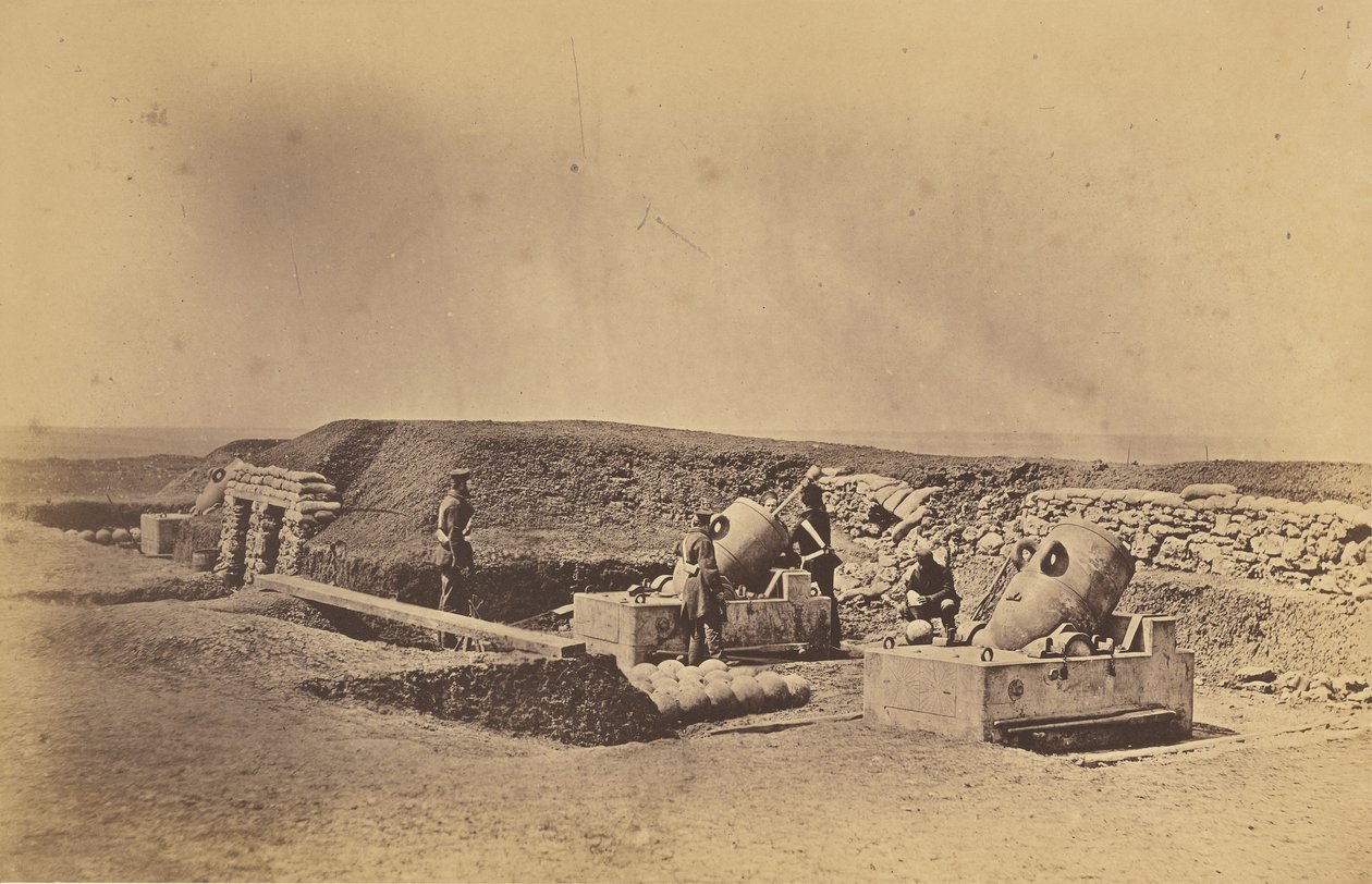 Baterias de morteiros diante da Picquet House, Divisão Ligeira de Roger Fenton