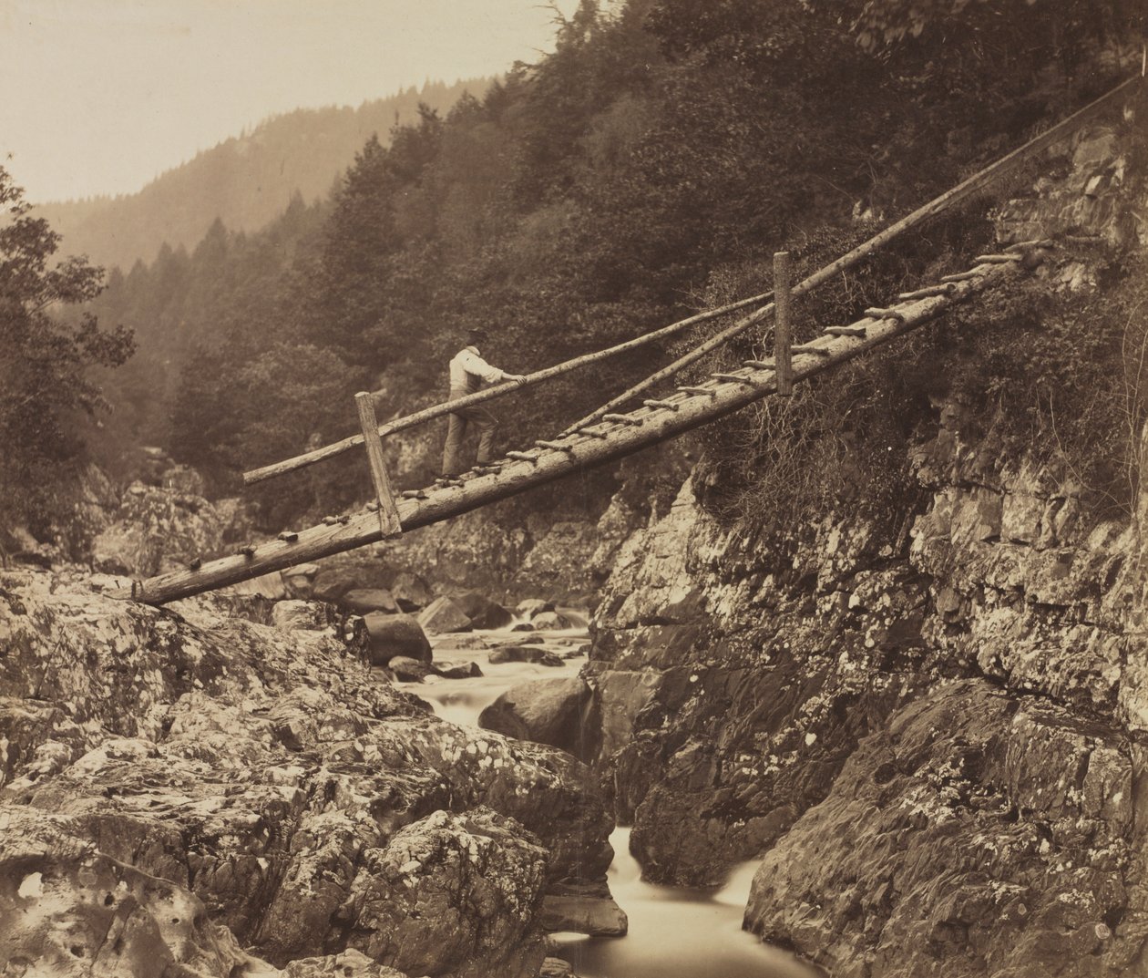 A ponte dos mineiros, no Llugwy, Gales do Norte, 1857. de Roger Fenton