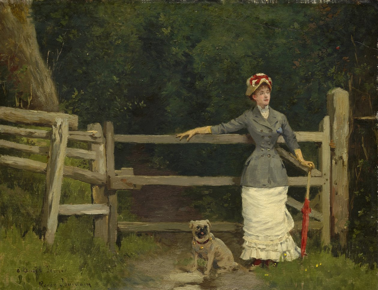 Mulher e cachorro no portão, c.1875 -80 de Roger Joseph Jourdain