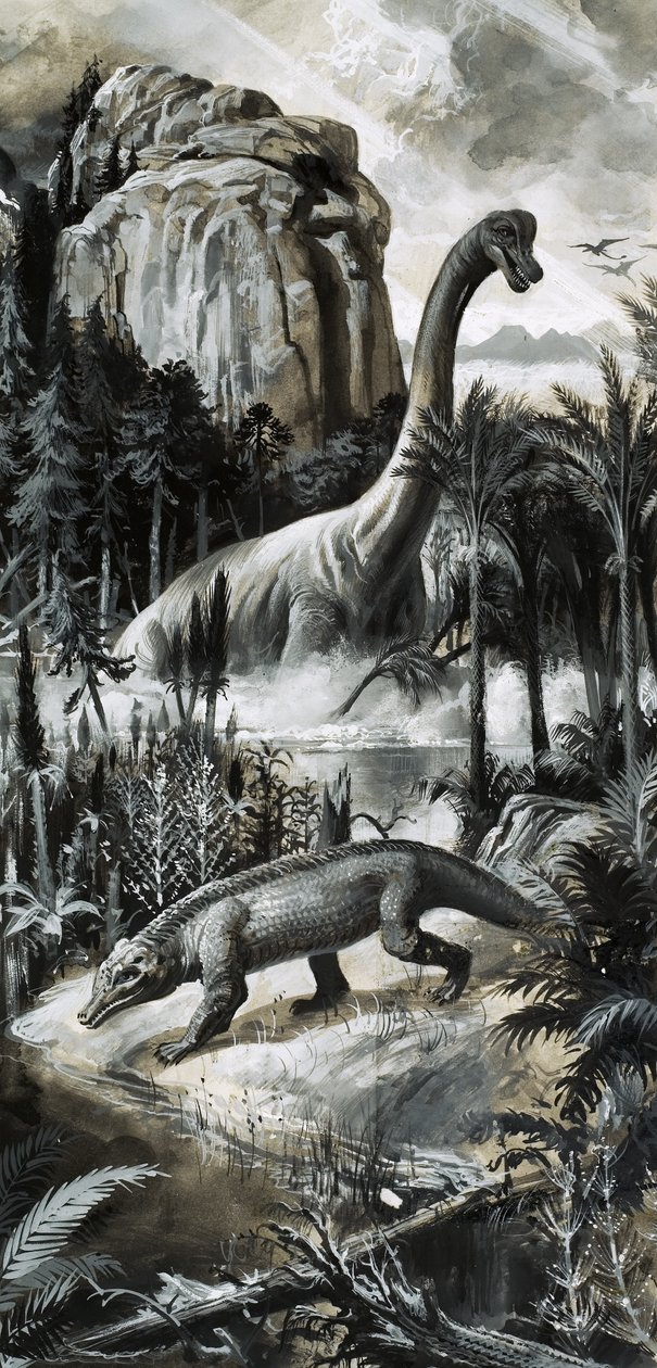 Dinossauros (guache sobre papel) de Roger Payne