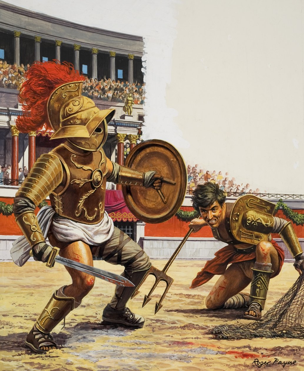 Gladiadores (guache sobre papel) de Roger Payne