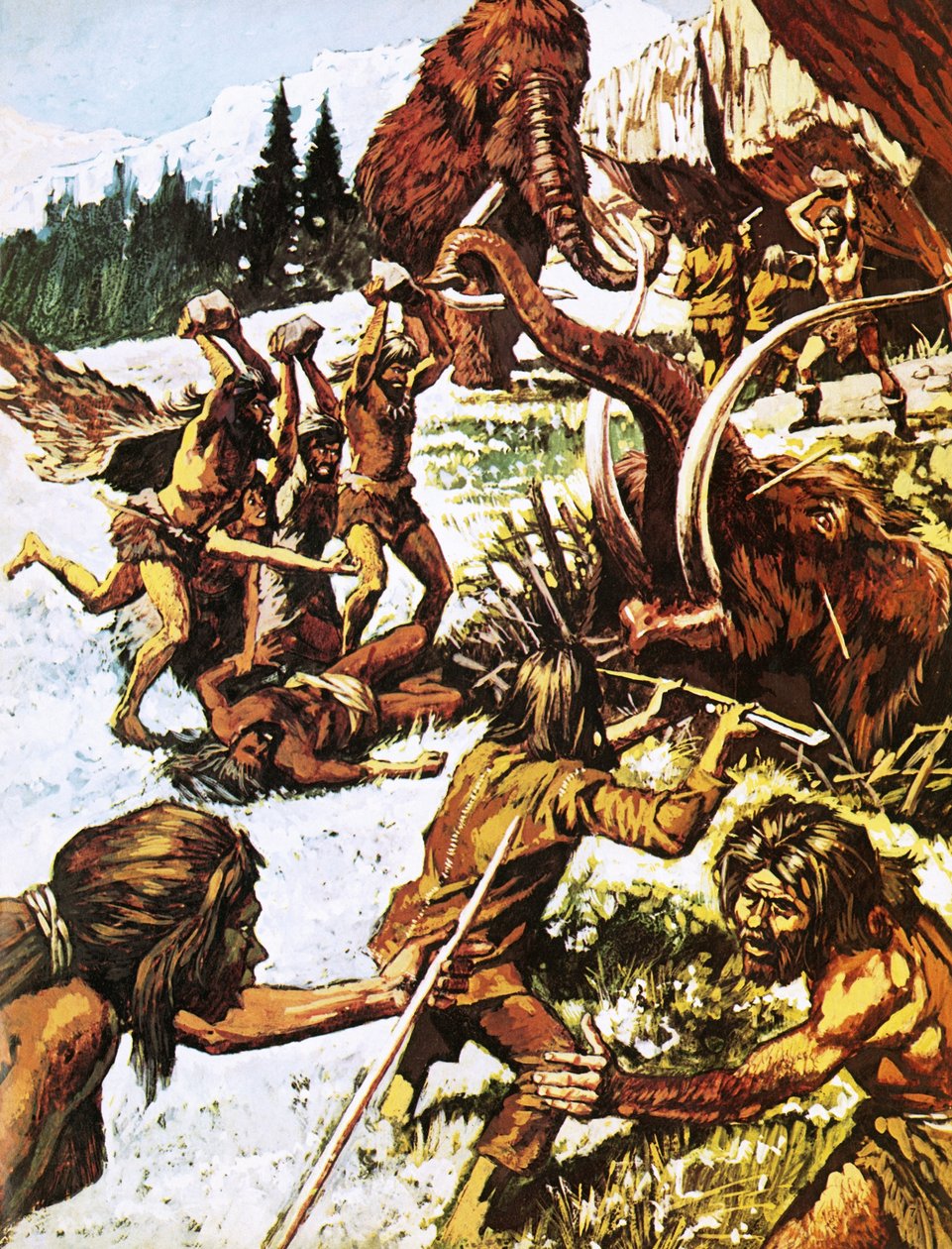 Homens pré-históricos a atacar mamutes de Roger Payne