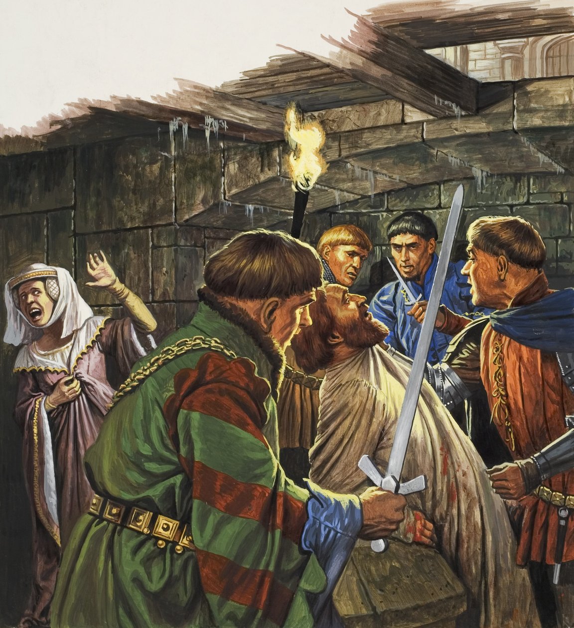 A caça a Jaime I da Escócia (1394-1437) (guache sobre papel) de Roger Payne