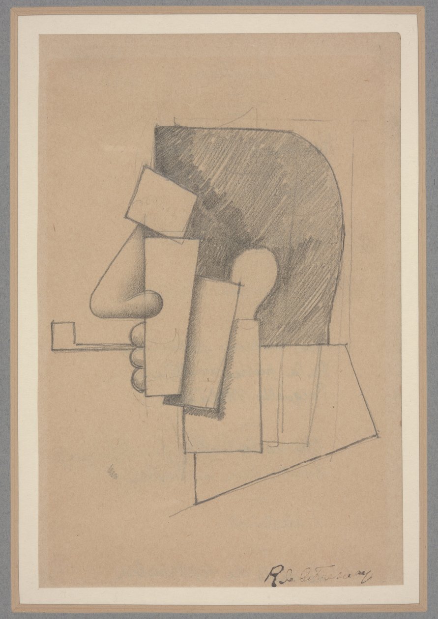 Cabeça Cubista, c.1915-20 (lápis sobre papel) de Roger de La Fresnaye